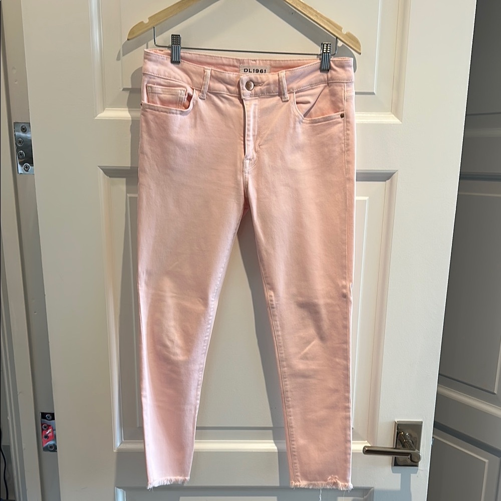 DL1961 Women's Pink Skinny Jeans with Frayed Hem